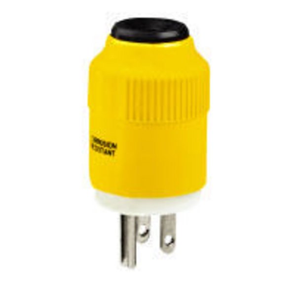 Bryant Straight Blade Device, Male Plug, 15A 125V, 2-Pole 3-Wire Grounding, 5-15P, Yellow 5266BY